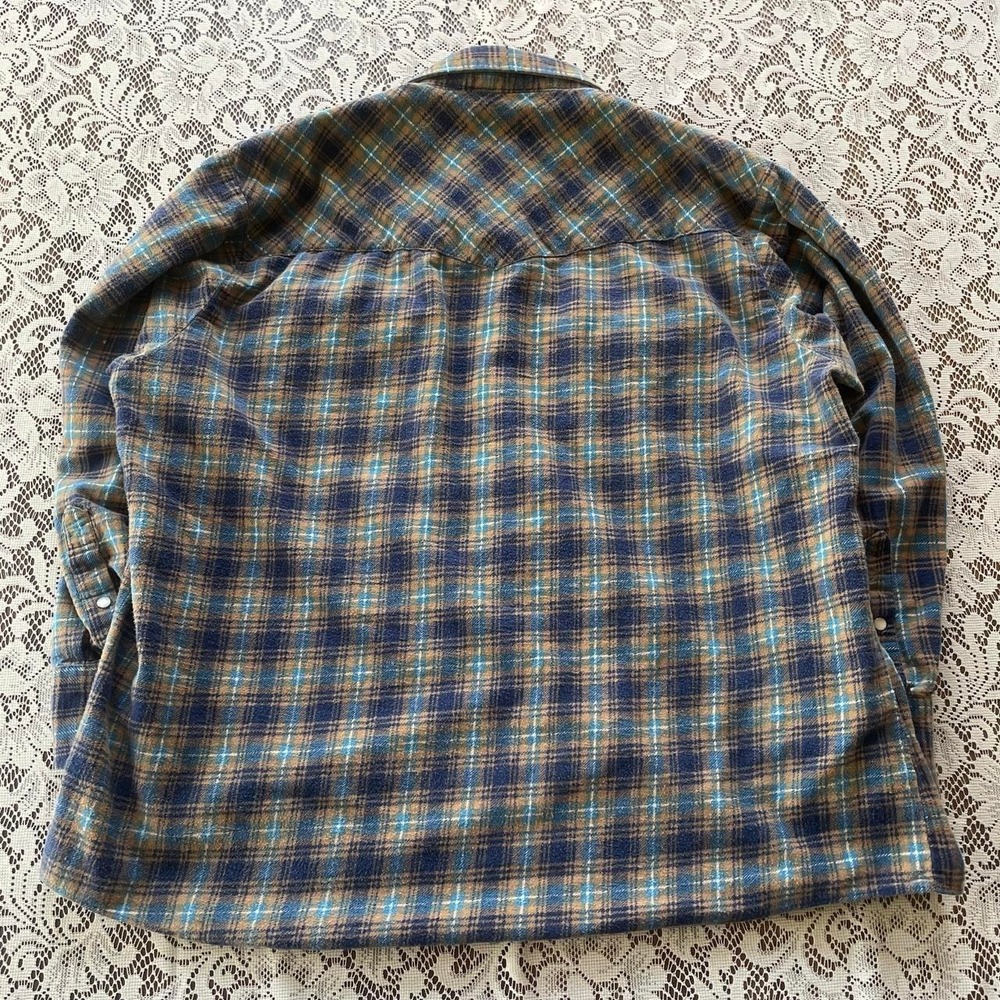 Vintage 90's yellow, blue and brown plaid button-up shirt - Picture 7 of 7